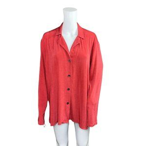 Coldwater Creek 3X Orange Acetate Slinky Button Up Back Long Sleeve Top